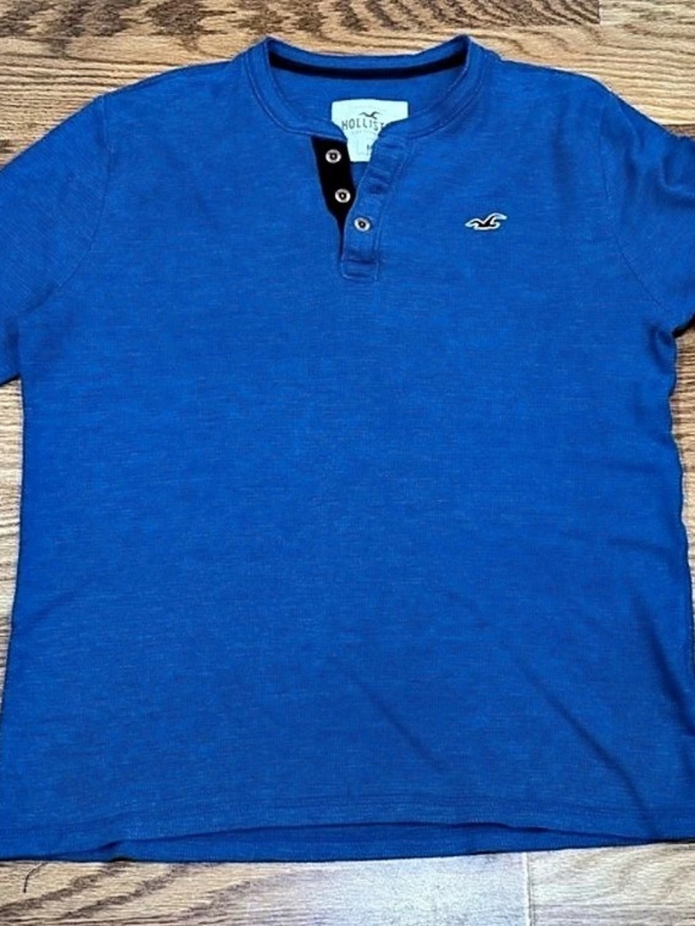 Hollister Long Sleeve Waffle Knit Thermal Henley Men's Blue Polo